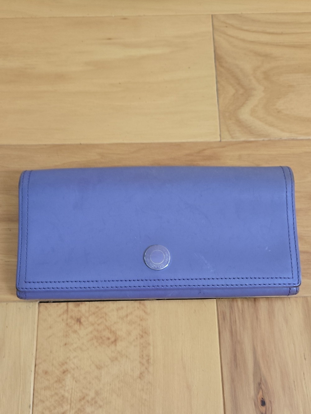 Coach Lavender Leather Long Wallet with Button Snap